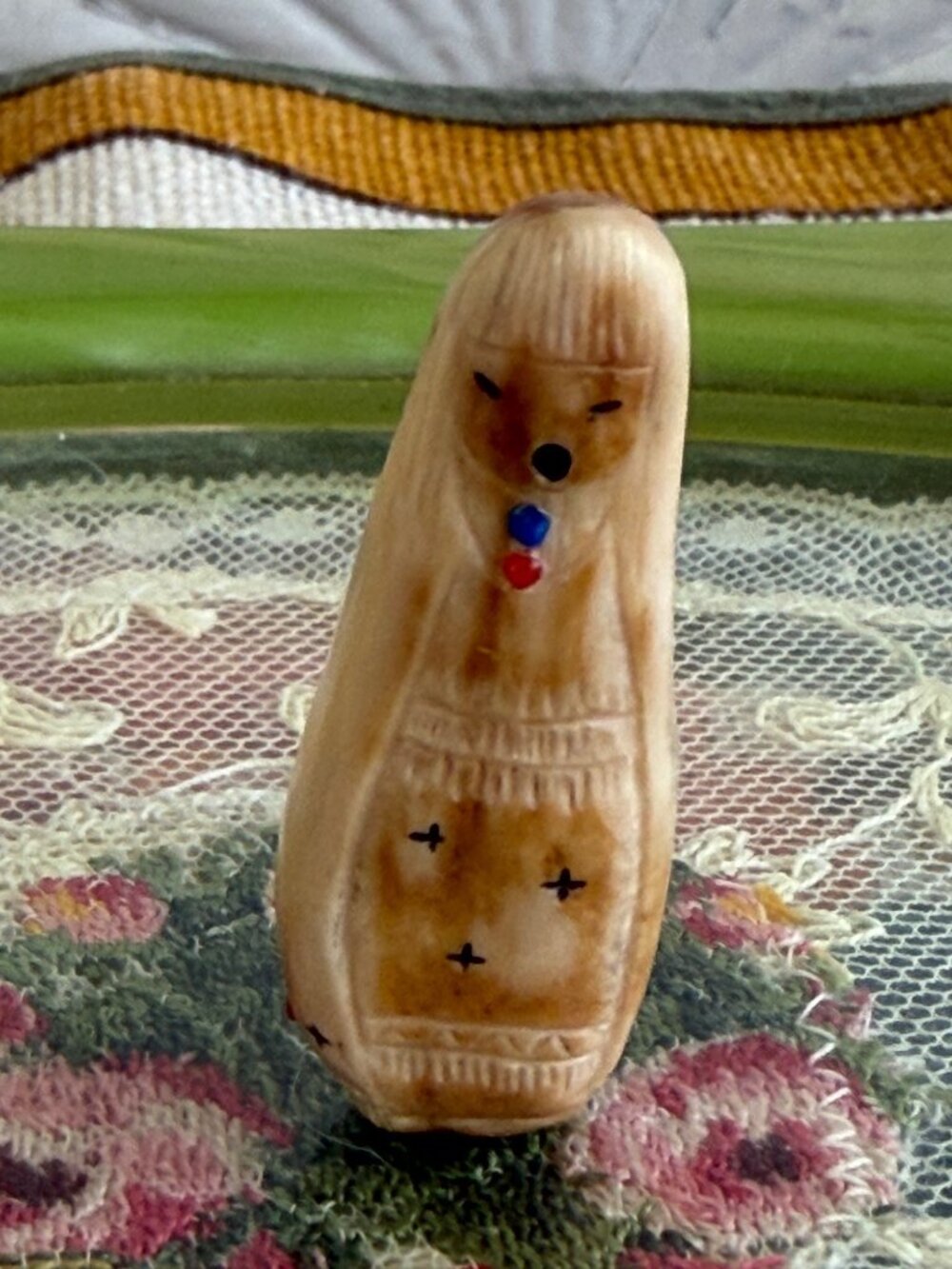 Vintage 60's Carved Zuni Fetish Elk Tooth 2 Sided Corn Maiden